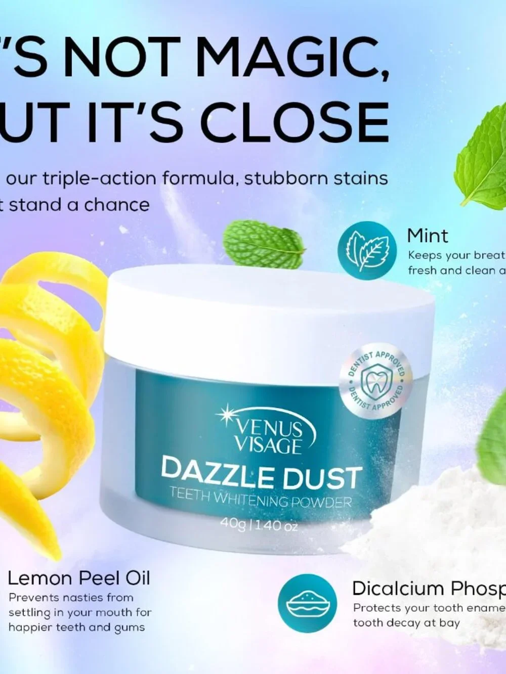 Venus Visage Dazzle Dust Teeth Whitening Powder - Enamel-Safe Toothpaste Powder